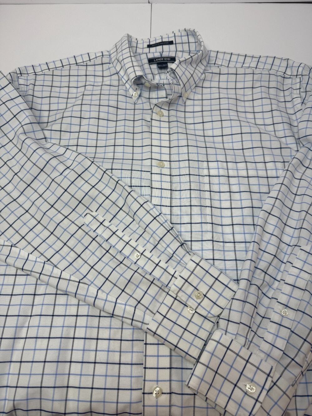 Green Plaid Oxford Shirt Work Casual Classic Button Down Big Tall Lands End 18